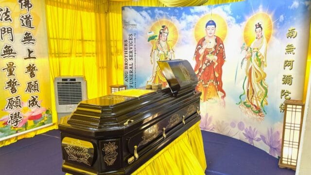 Affordable Buddhist funeral package setup by Ang Brothers at a void deck location.