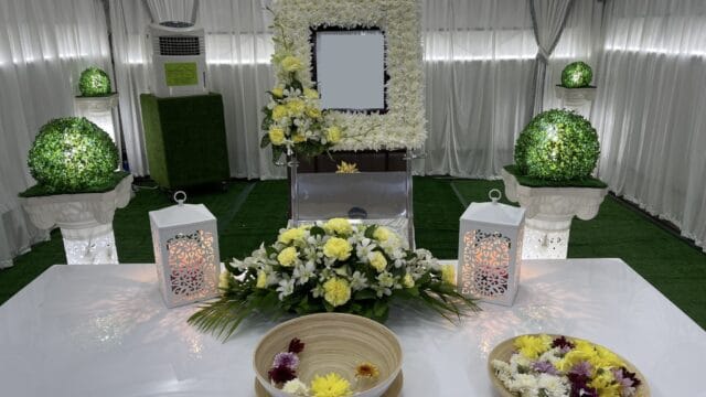 Celebrate Life freethinker funeral setup by Embrace with personalized boutique styling.