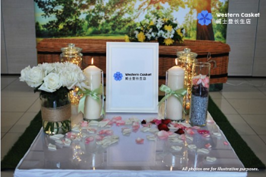 Freethinker funeral memorial display by Western Casket, Singapore